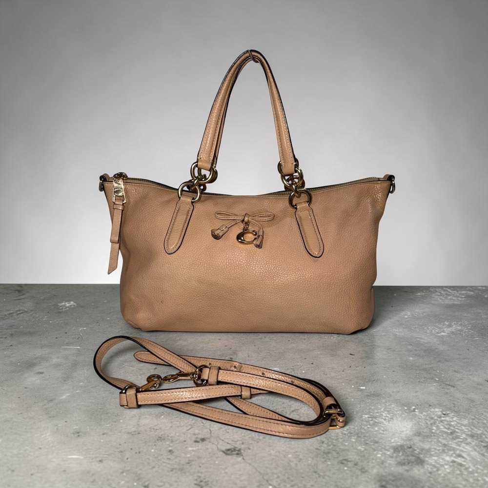 Coach Ally F46246 Beige Pebble Leather Satchel Crossbody Handbag